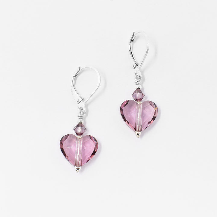 Antique Pink Swarovski Crystal Heart Earrings