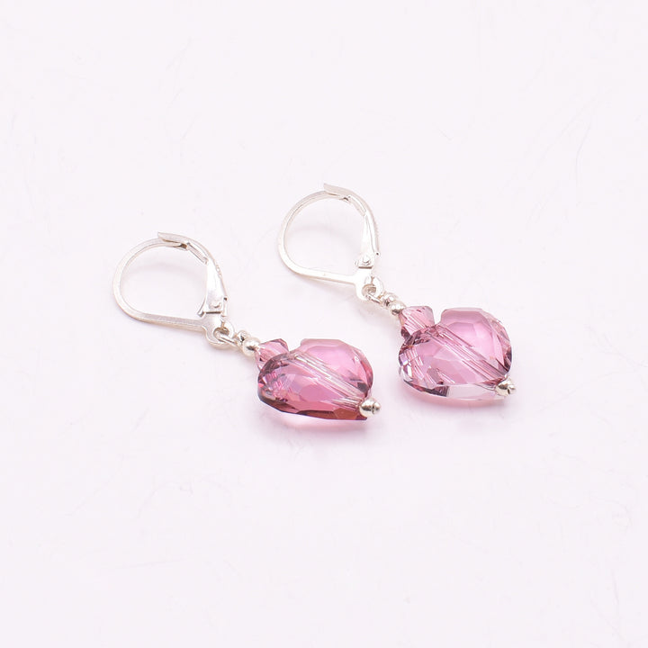 Antique Pink Swarovski Crystal Heart Earrings