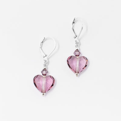 Antique Pink Swarovski Crystal Heart Earrings