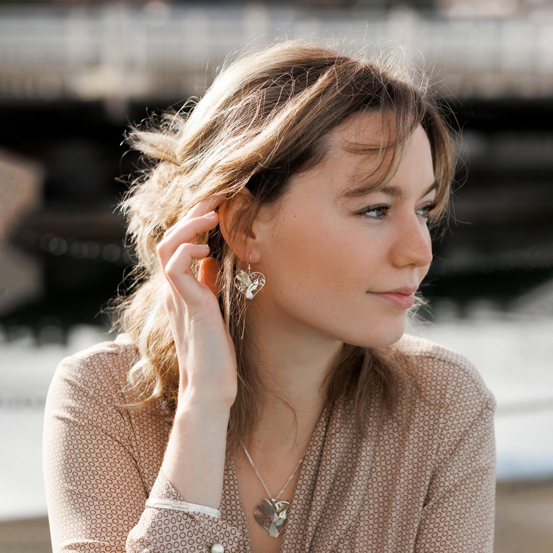 Sterling Silver Hummingbird Heart Earrings - Artina's Jewellery