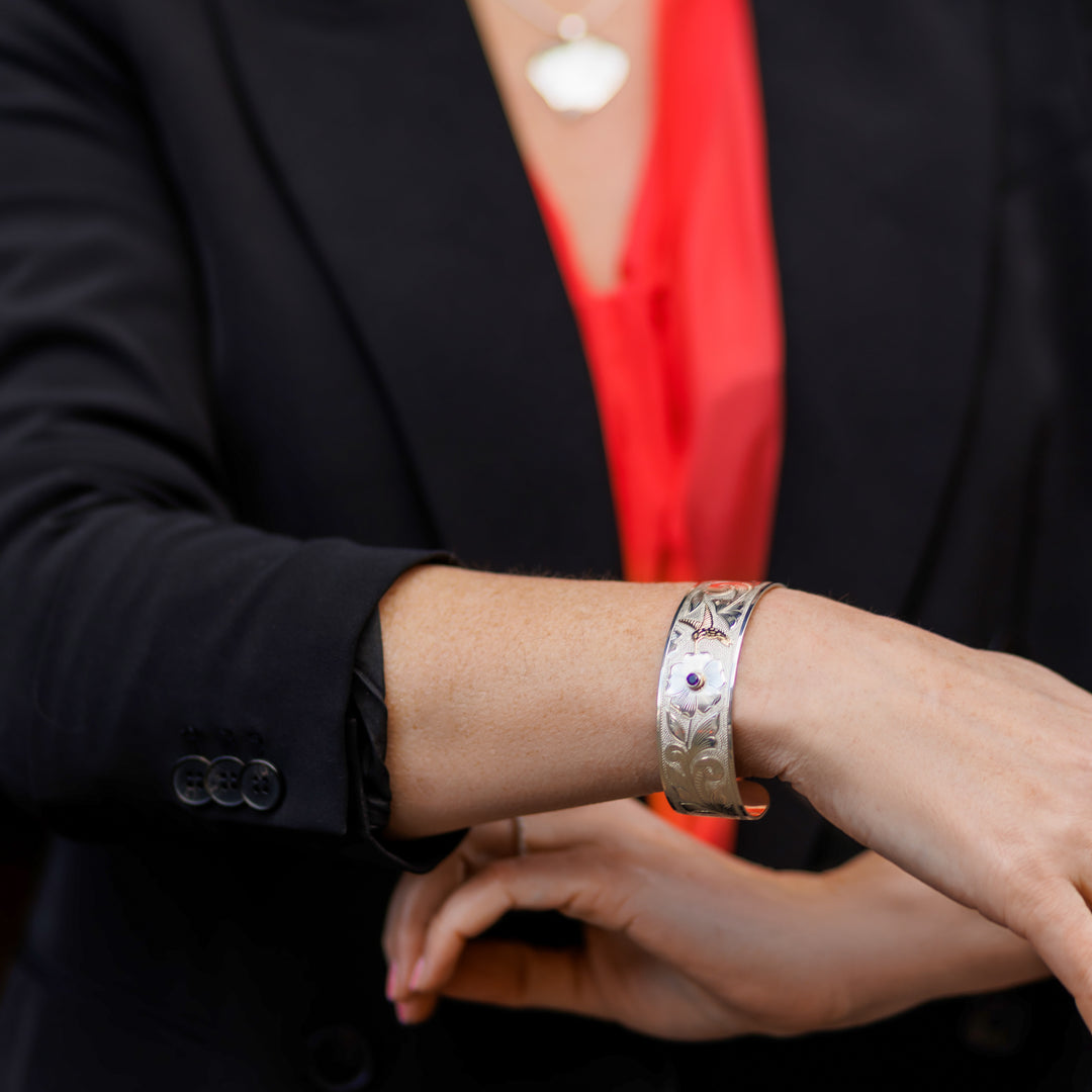 1" Hummingbird Amethyst Cuff Bracelet - Artina's Jewellery