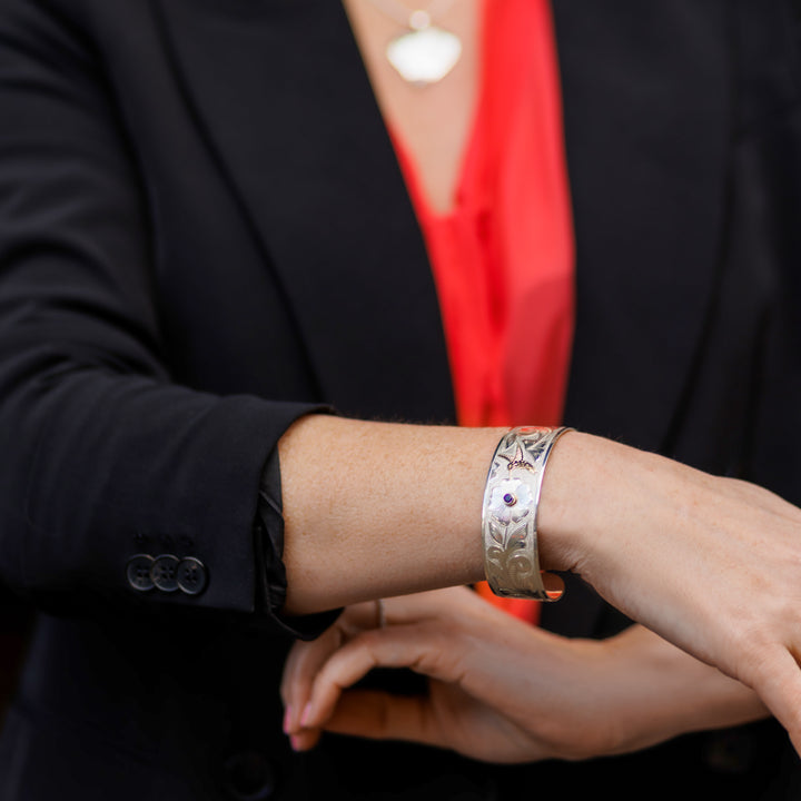 1" Hummingbird Amethyst Cuff Bracelet - Artina's Jewellery