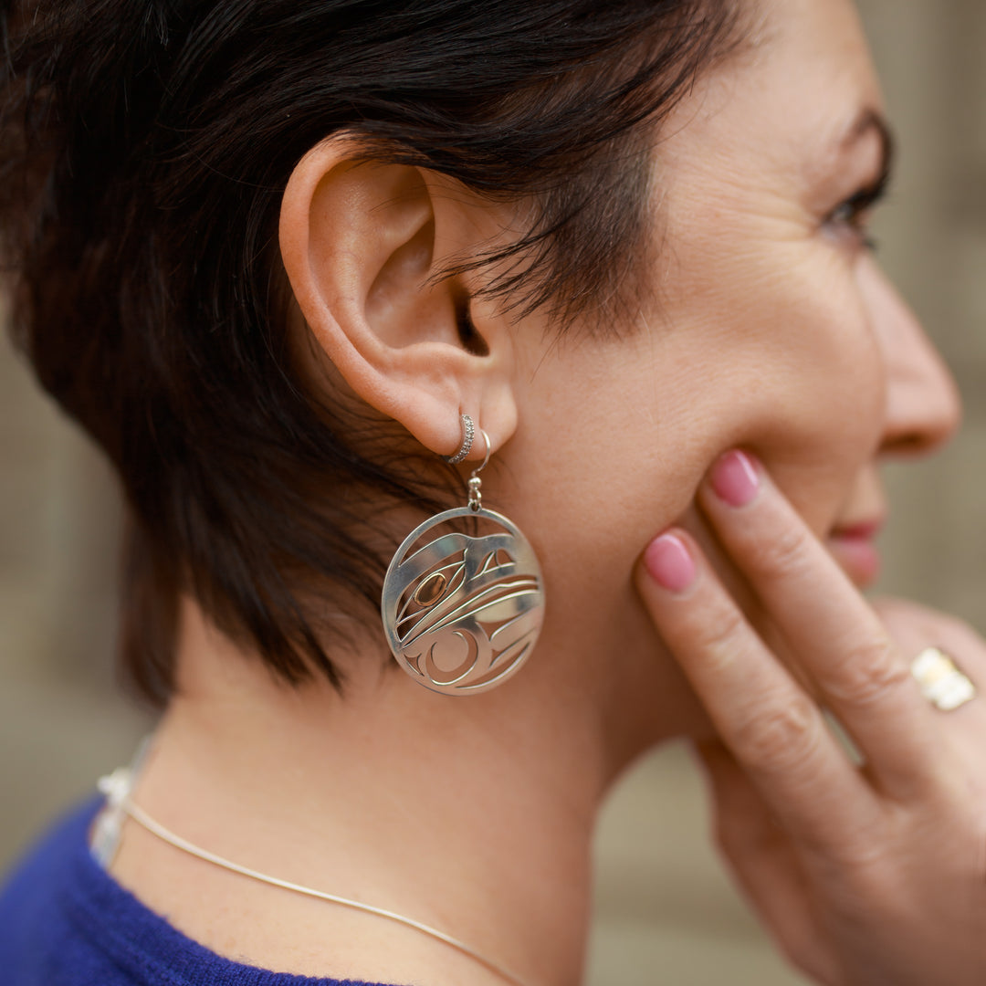 Sterling Silver Round Raven Earrings - Artina's Jewellery