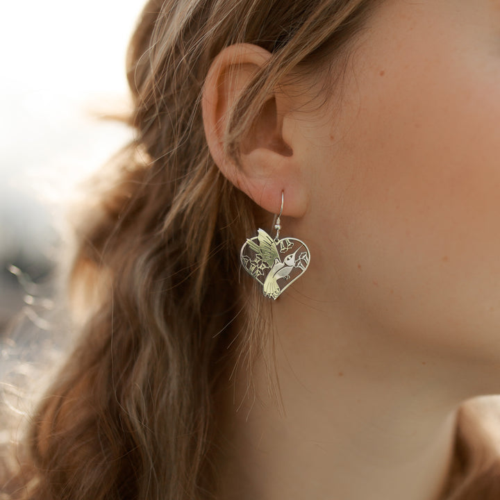 Sterling Silver Hummingbird Heart Earrings - Artina's Jewellery