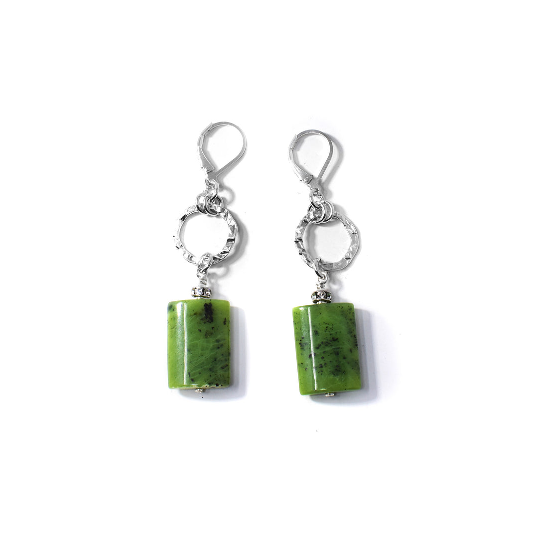 BC Jade Earrings with Dented Silver Rings
