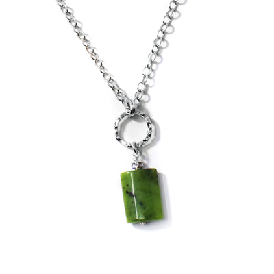 BC Jade Pendant Necklace with Dented Silver Ring