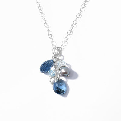 Sterling Silver Blue Crystals and Freshwater Pearl Necklace