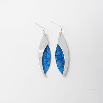 Blue Titanium Long Dewdrop Dangle Earrings