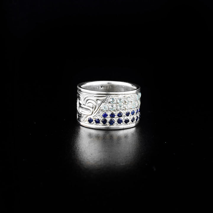 Blue Topaz and Sapphire Orca Ring