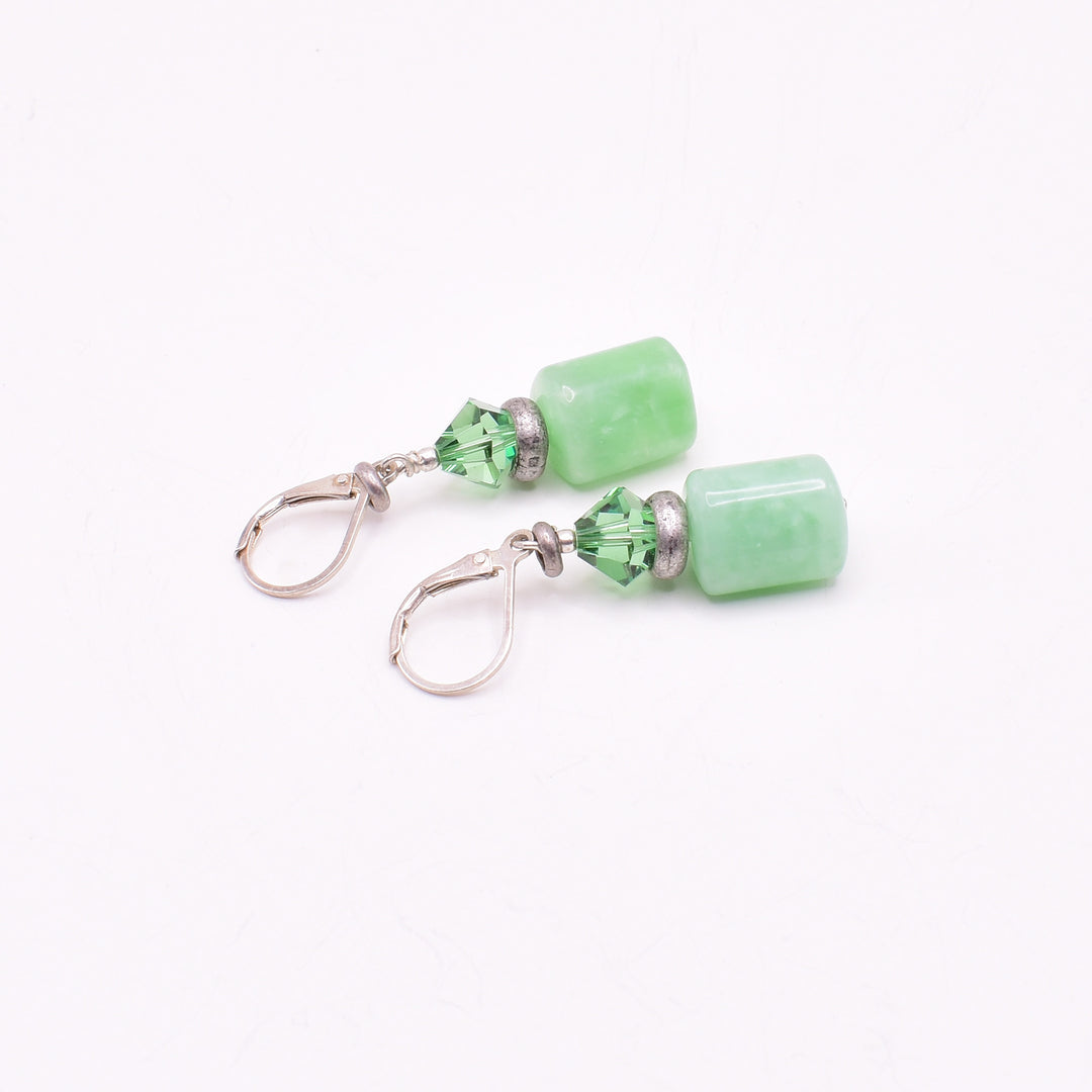 Burma Jade, Crystal and Antique Silver Earrings