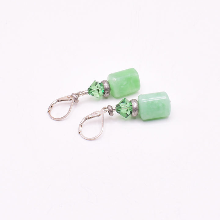 Burma Jade, Crystal and Antique Silver Earrings
