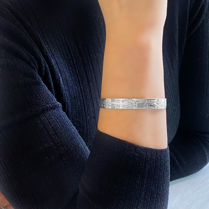 Sterling Silver Loon Cuff Bracelet for 7" Wrist