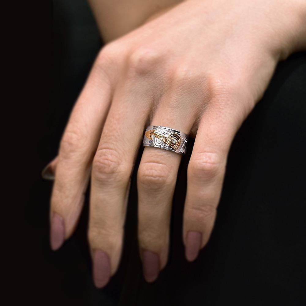 Handmade Silver & Gold Wolf Ring for women