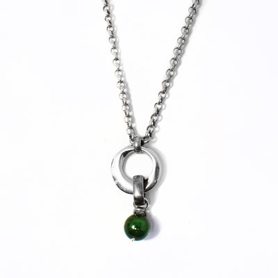 Chunky Antique Silver Ring with BC Jade Pendant Necklace handcrafted by artist Karley Smith. Pendant is made of BC jade and antique silver. Antique silver Rolo chain included. Pendant measures 1.69" x 0.75" including bail. Chain is 24" long.