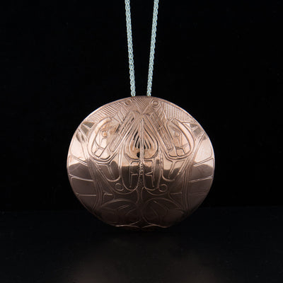 Copper double wolf pendant hand-carve