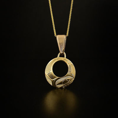 Small Gold Orca Pendant with Carved Bail