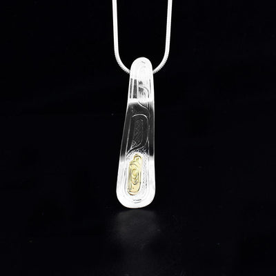 Sterling Silver and 14K Gold Long Wave Raven Pendant