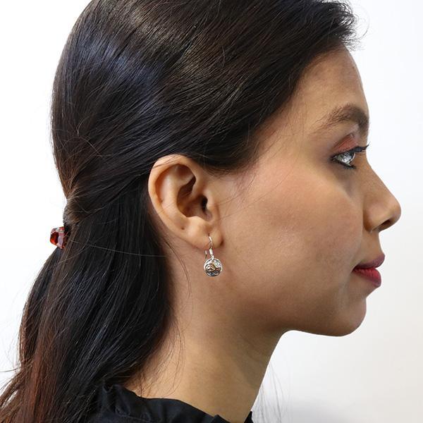 14K Gold and Sterling Silver Hummingbird Round Mini Dangle Earrings