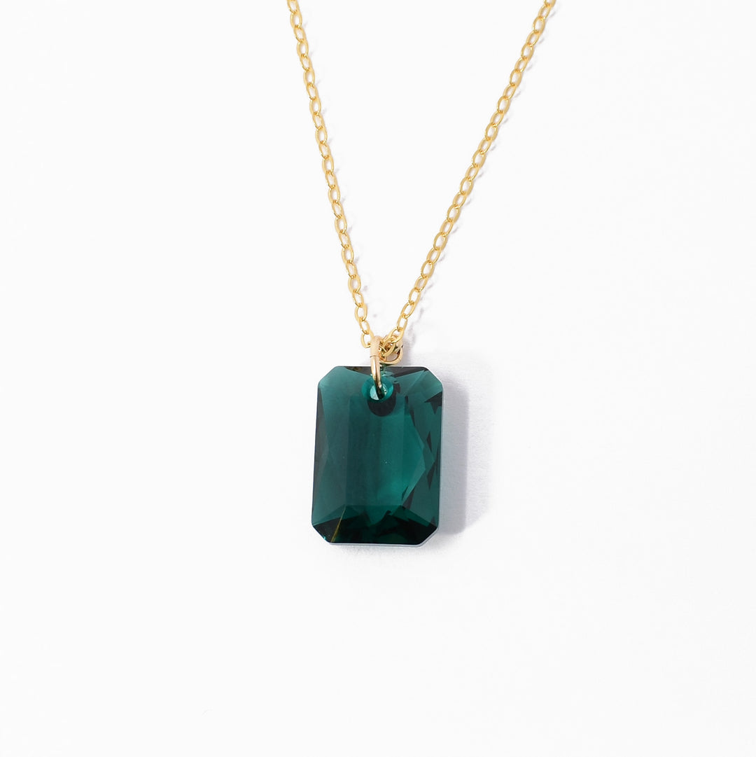 Emerald Cut Dark Green Swarovski Crystal Necklace