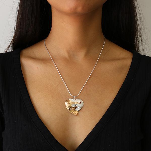 Hummingbird Heart Pendant with Garnet