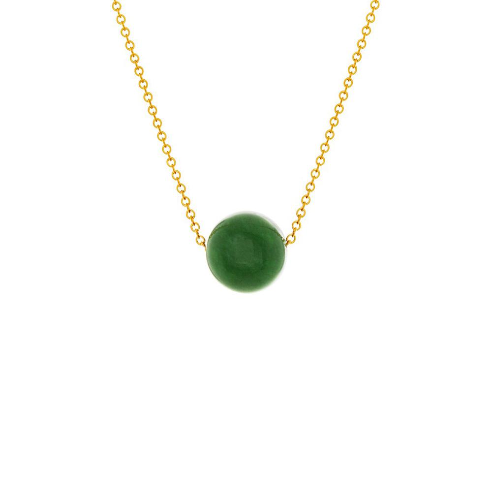 Gold Fill Element BC Jade Slide Necklace by artist Pamela Lauz. She has used a round BC jade (nephrite) bead and a 14K gold-filled chain to create this delicate minimalist piece. Bead is 0.39" in diameter and adjustable chain can be 16" or 18" long.