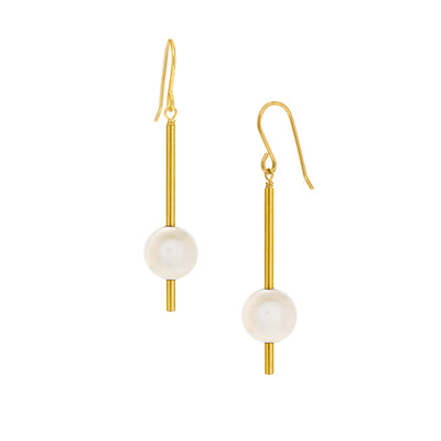 Gold Fill Pearl Pendulum Drop Earrings