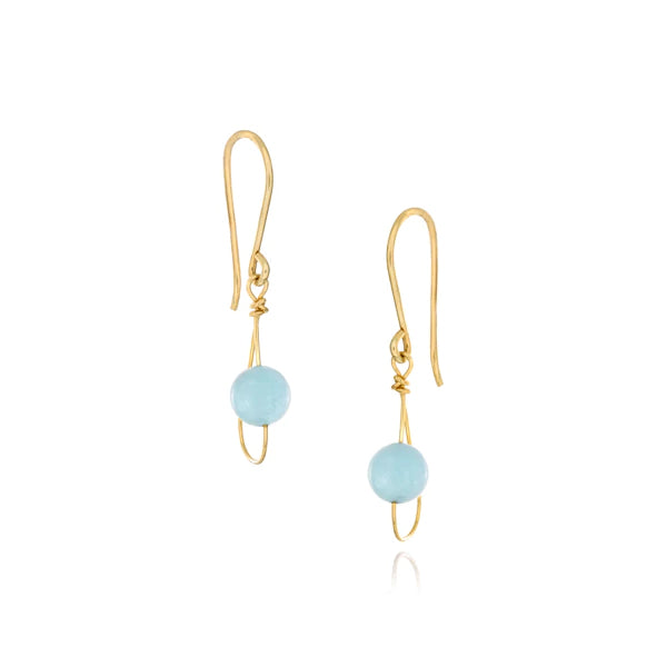 Gold Fill Rain Aquamarine Single Earrings handcrafted by artist Pamela Lauz. Made of aquamarine and 14K gold-filled wire. Each earring measures 1.13" x 0.38" including hook.