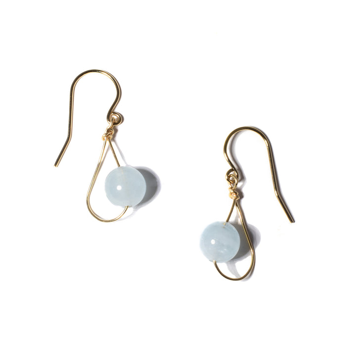 Gold Fill Rain Aquamarine Single Earrings handcrafted by artist Pamela Lauz. Made of aquamarine and 14K gold-filled wire. Each earring measures 1.13" x 0.38" including hook.