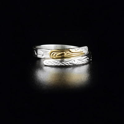14K gold and sterling silver hummingbird wrap ring