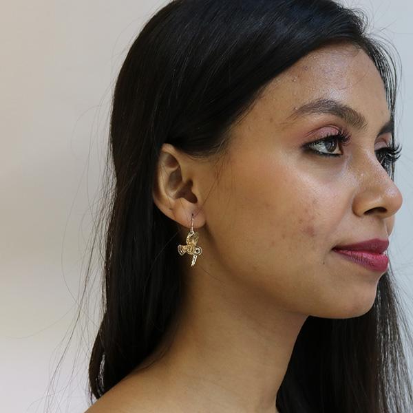 Gold Hummingbird in Flight Earrings