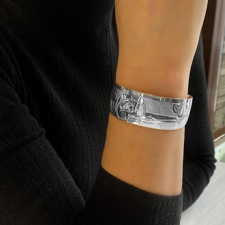 Silver Hummingbird and Flower Bracelet