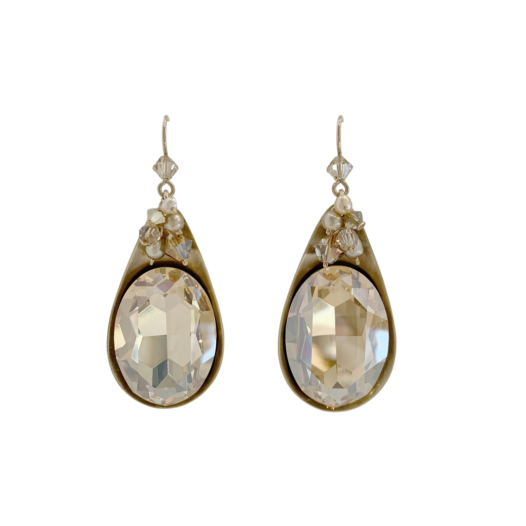 Champagne Cream Teardrop Earrings hand crafted by Honica