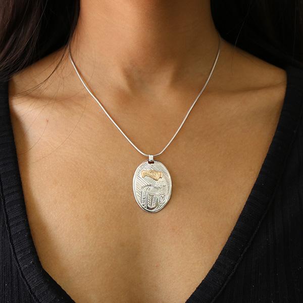 14K Gold and Sterling Silver Oval Eagle Pendant