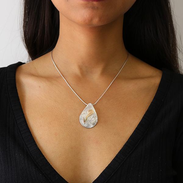 Silver and Gold Teardrop Hummingbird Pendant
