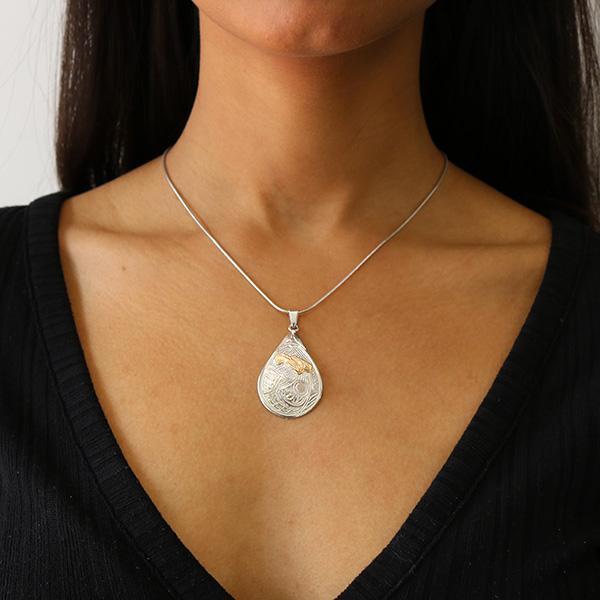 14K Gold and Sterling Silver Teardrop Eagle Pendant