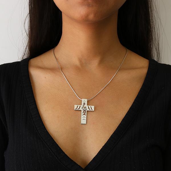 Sterling Silver and 18K Gold Wolf Cross Pendant