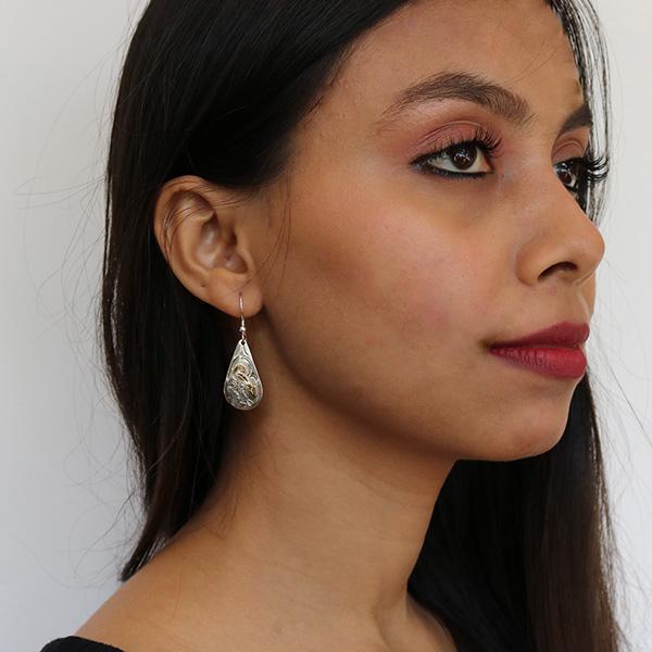 Silver and Gold Teardrop Hummingbird Earrings