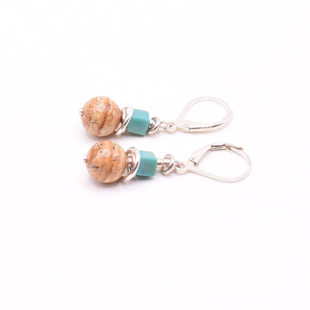 Landscape Jasper with Turquoise Earrings hand crafted by artist Karley Smith.