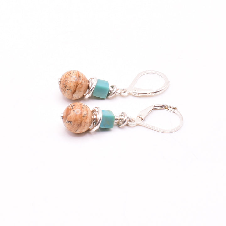 Landscape Jasper with Turquoise Earrings hand crafted by artist Karley Smith.