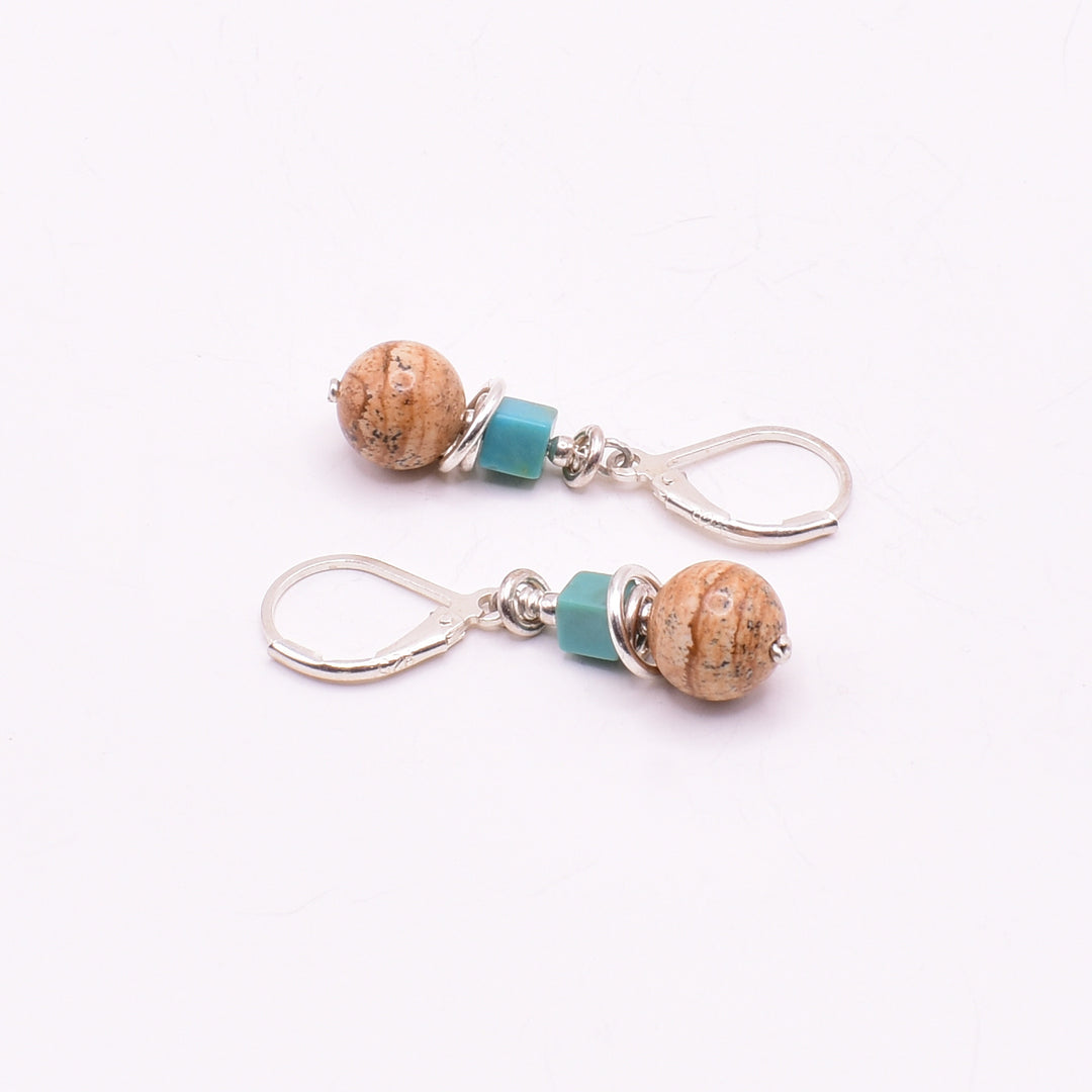 Landscape Jasper with Turquoise Earrings hand crafted by artist Karley Smith.
