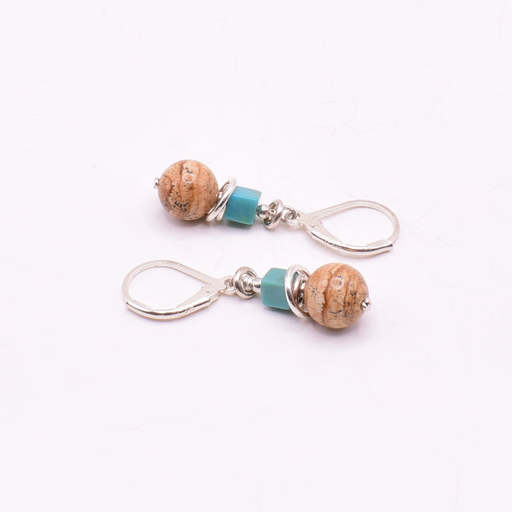 Landscape Jasper with Turquoise Earrings hand crafted by artist Karley Smith.