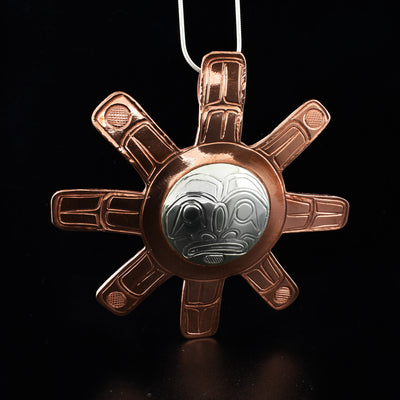 Large Copper and Sterling Silver Sun Pendant