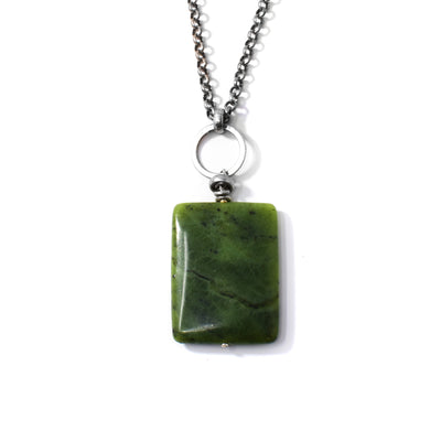 Large Oxidized Silver BC Jade Pendant Necklace