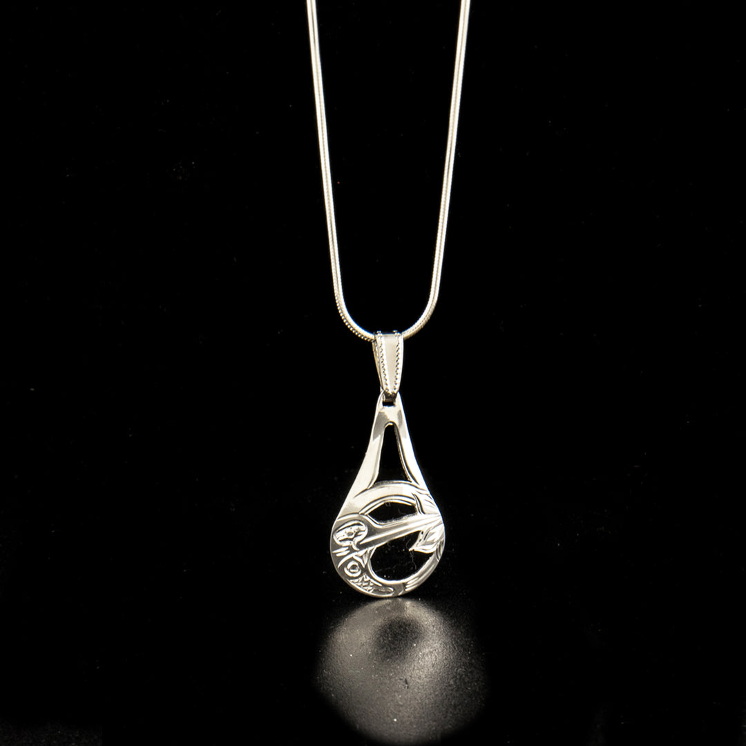 Long sterling silver hummingbird pear pendant