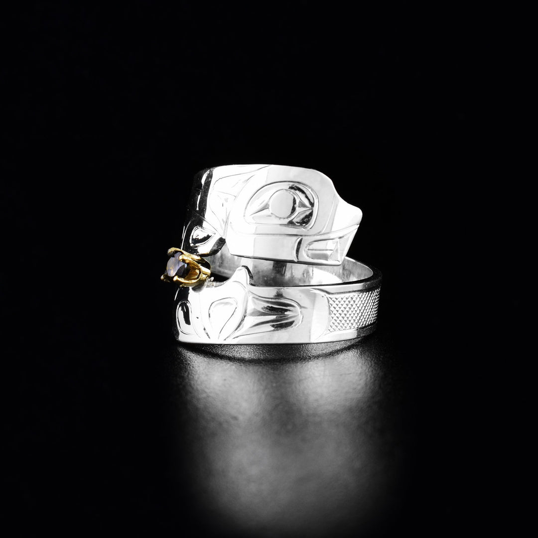 Orca wrap ring with tourmaline