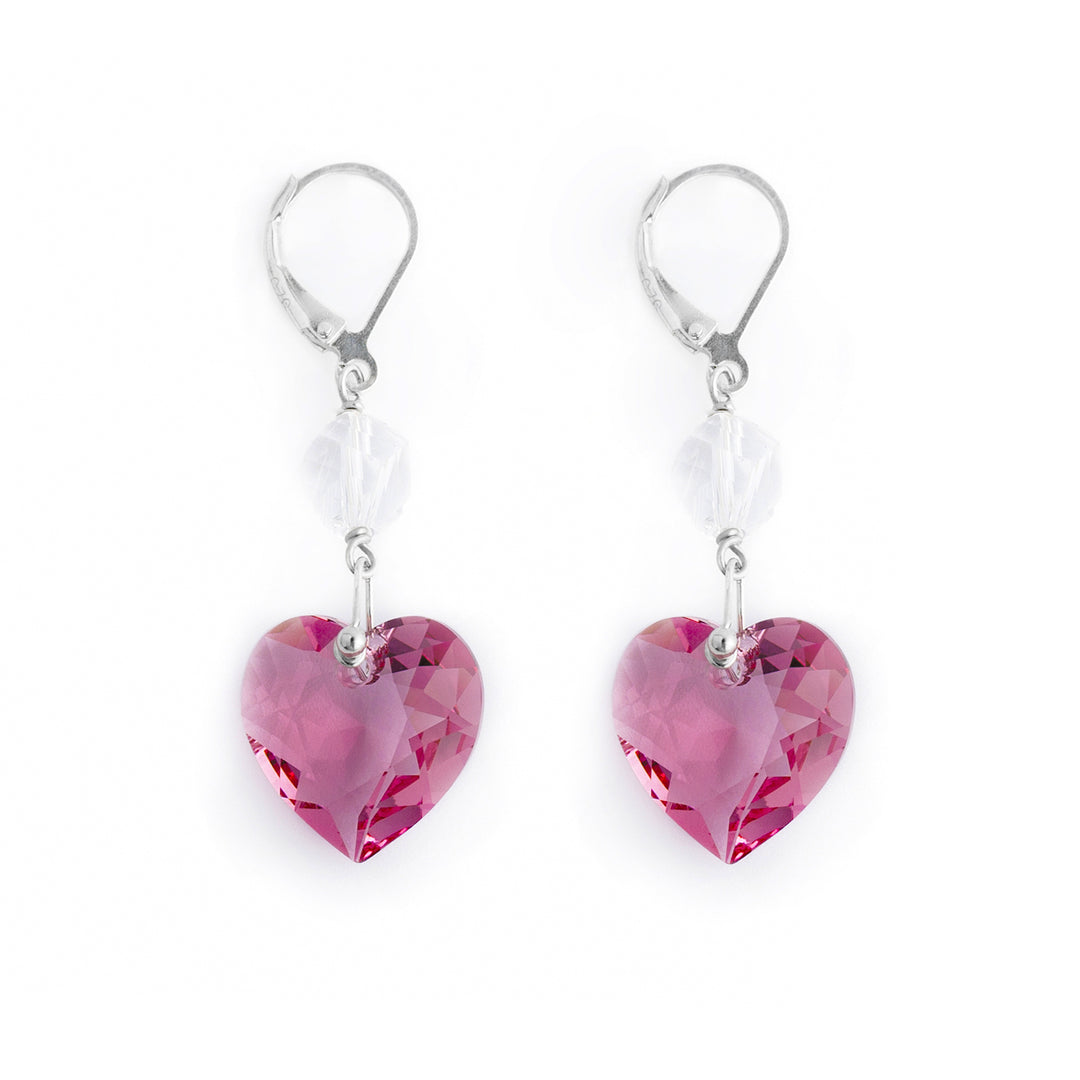 Pink Swarovski Crystal Heart Dangle Earrings