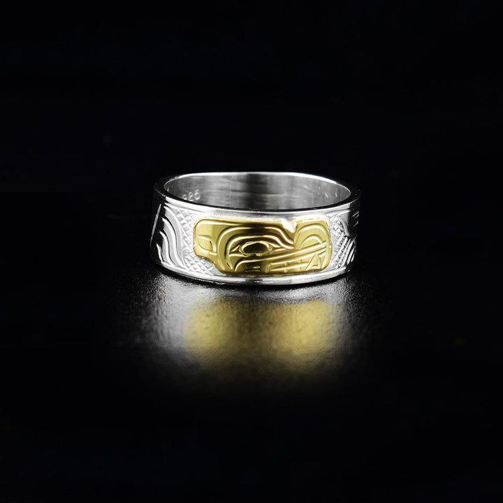 1 4 Silver and Gold Wolf Ring 8.5