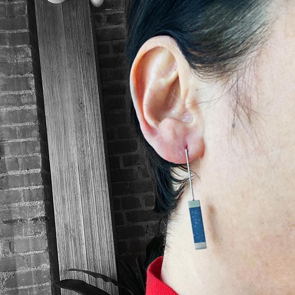 Blue Concrete and Stainless Steel Rectangular Drop Earrings