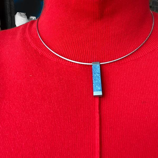 Blue Concrete and Stainless Steel Necklace