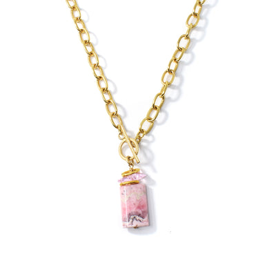 Rhodonite Rectangle Crystal Pendant Necklace